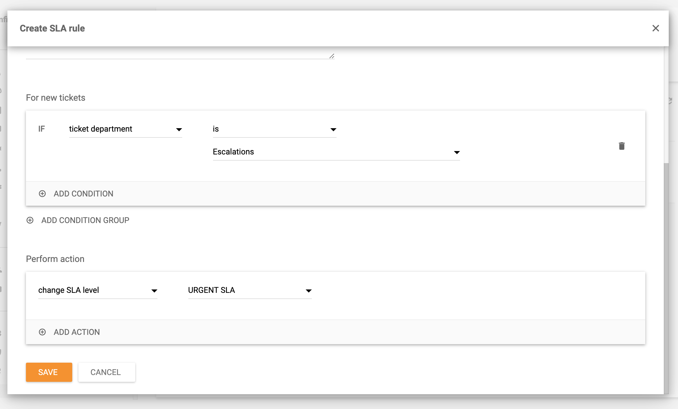 SLA-szabály létrehozása a LiveAgent-ben