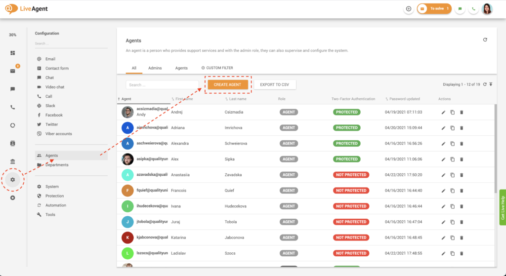 Ügynök létrehozása gomb