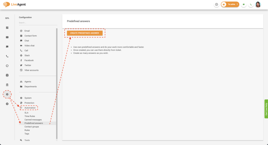 Előre meghatározott válaszok létrehozása a LiveAgent-ben