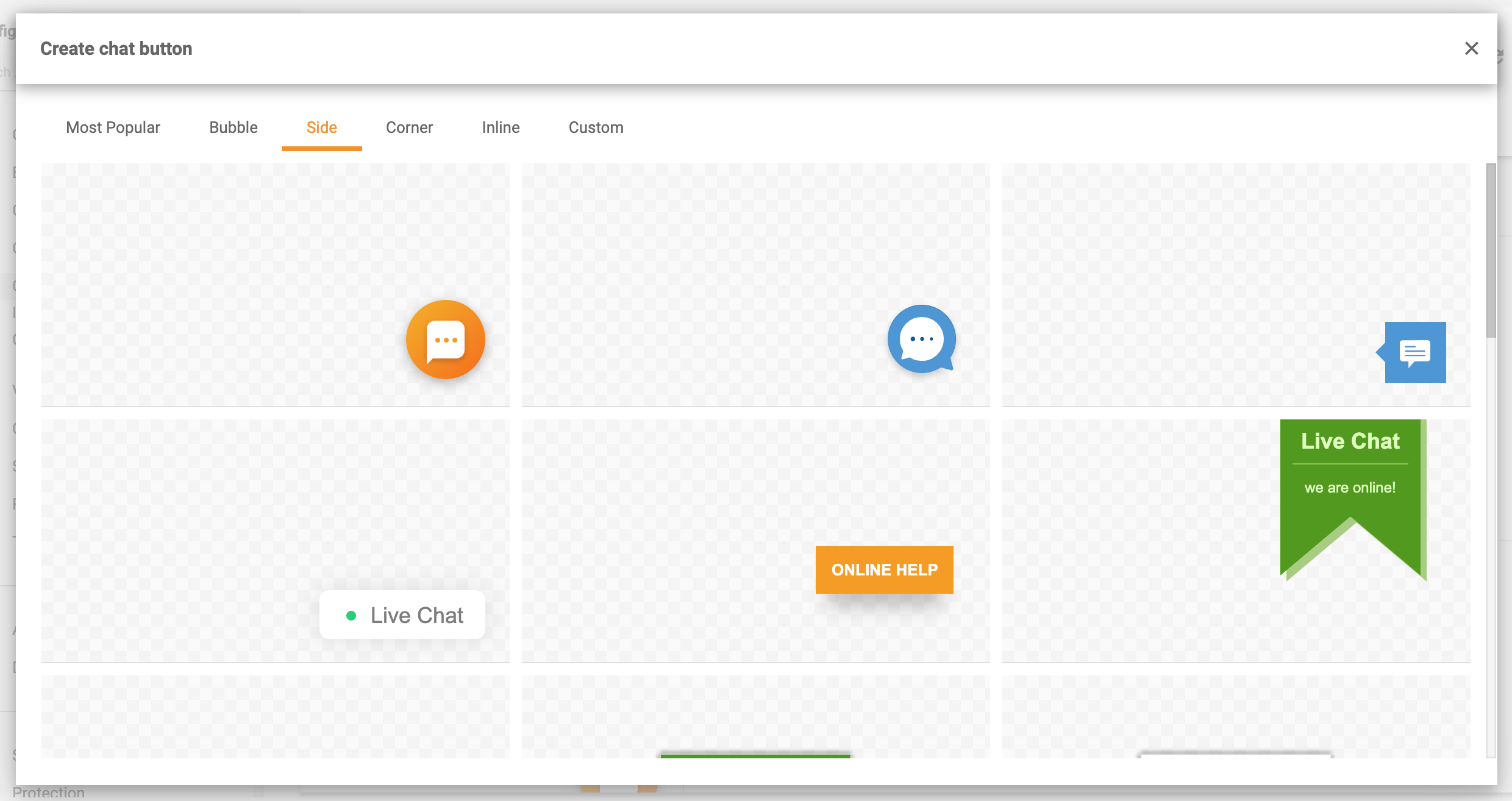 Oldalsó chat gombok
