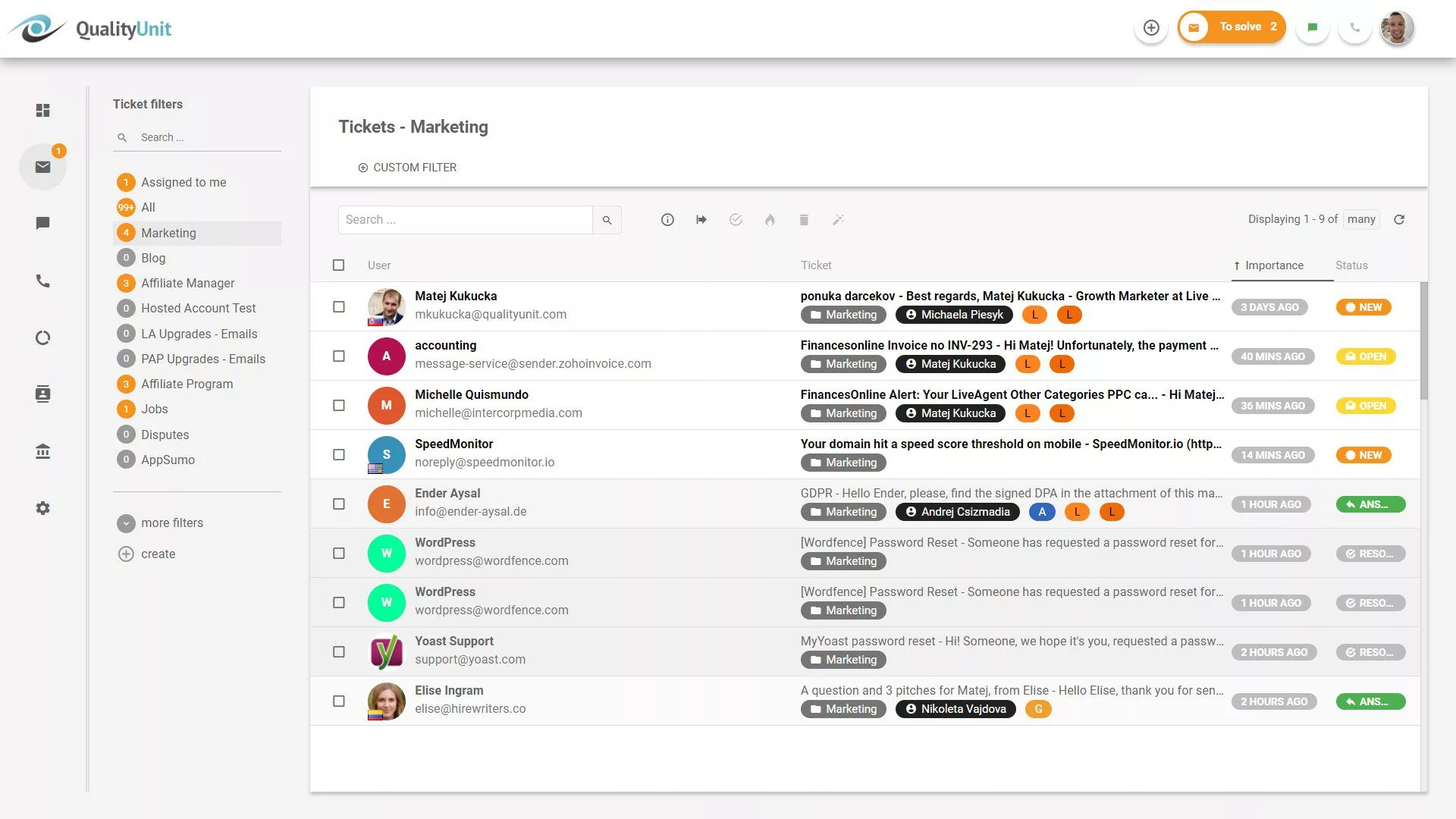 LiveAgent jegykezelő irányítópult