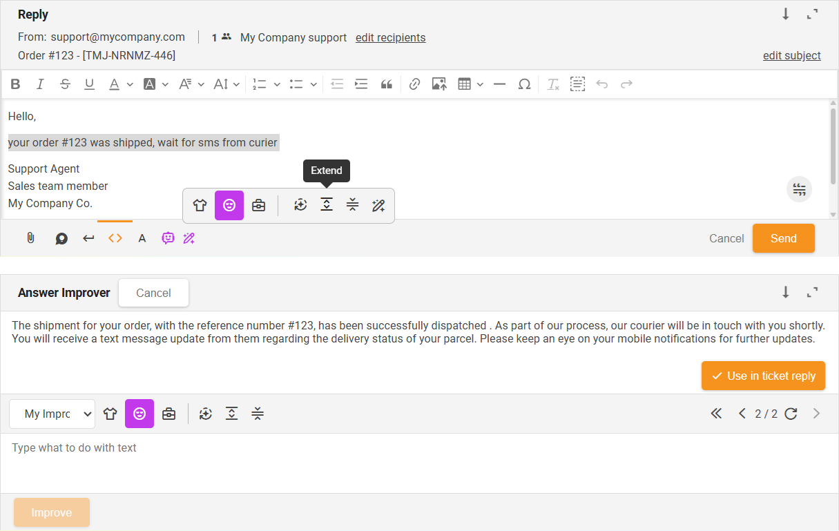Bővítés funkció AI Válasz Javító - felület áttekintése