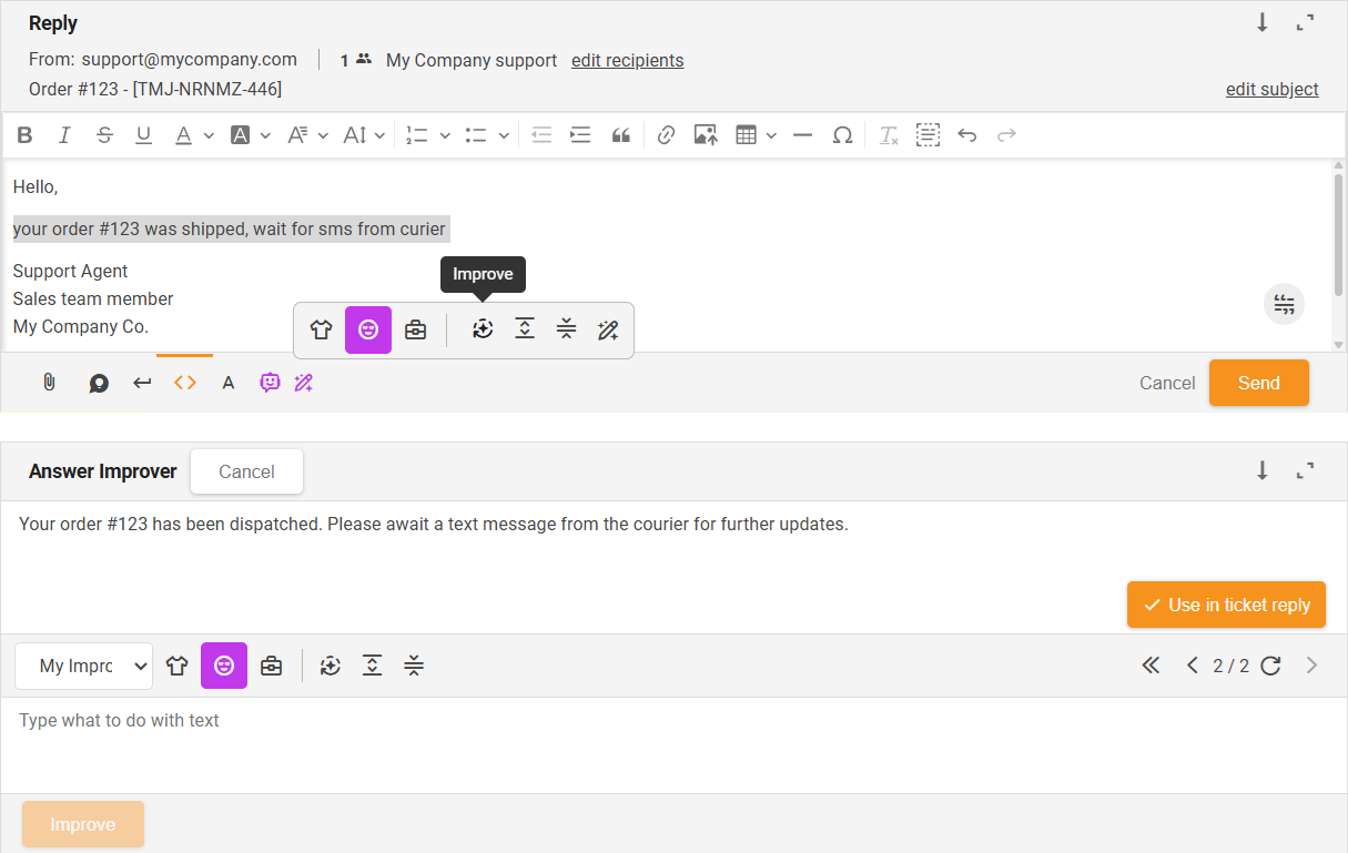 Javítás funkció AI Válasz Javító - felület áttekintése