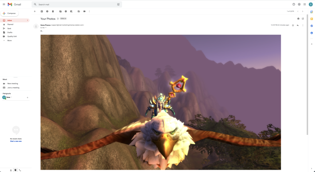 Beágyazott beillesztett kép példája az e-mailben