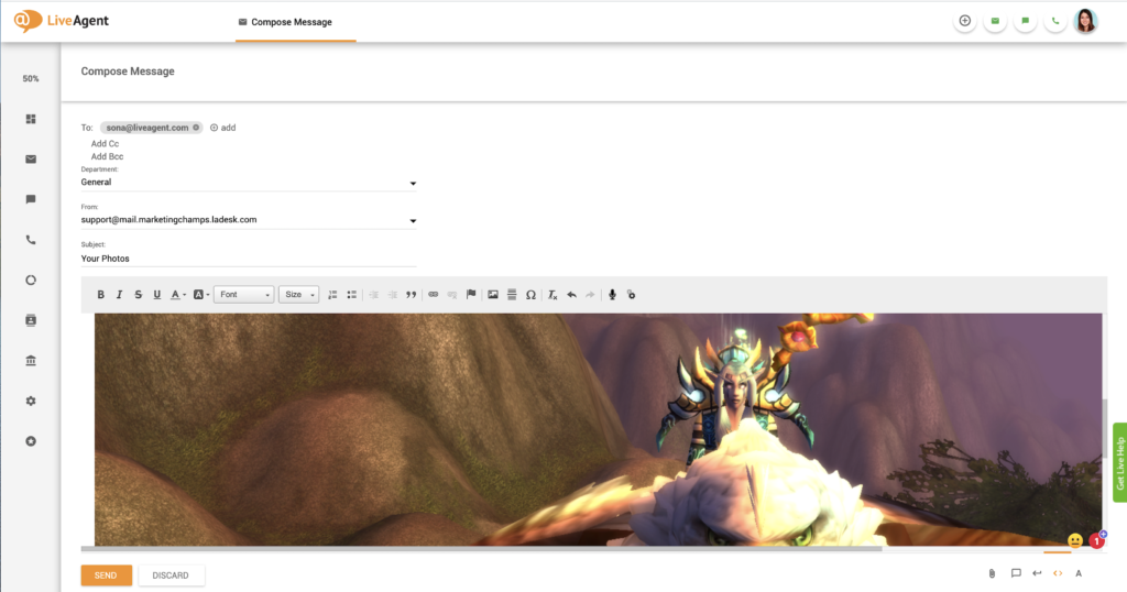 Beágyazott kép beillesztése a LiveAgentben