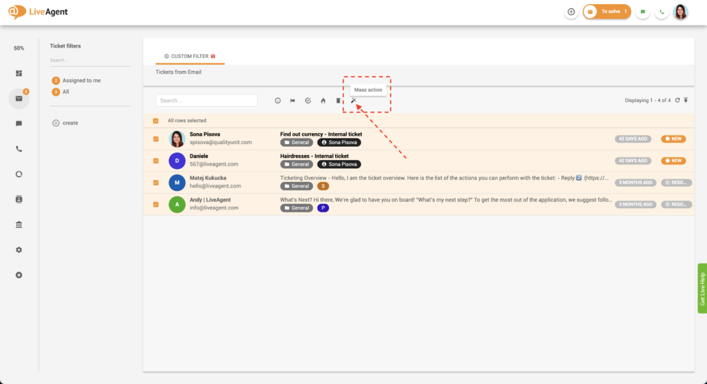Tömeges művelet gomb