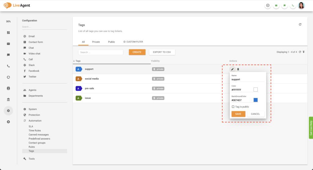Címke módosítása