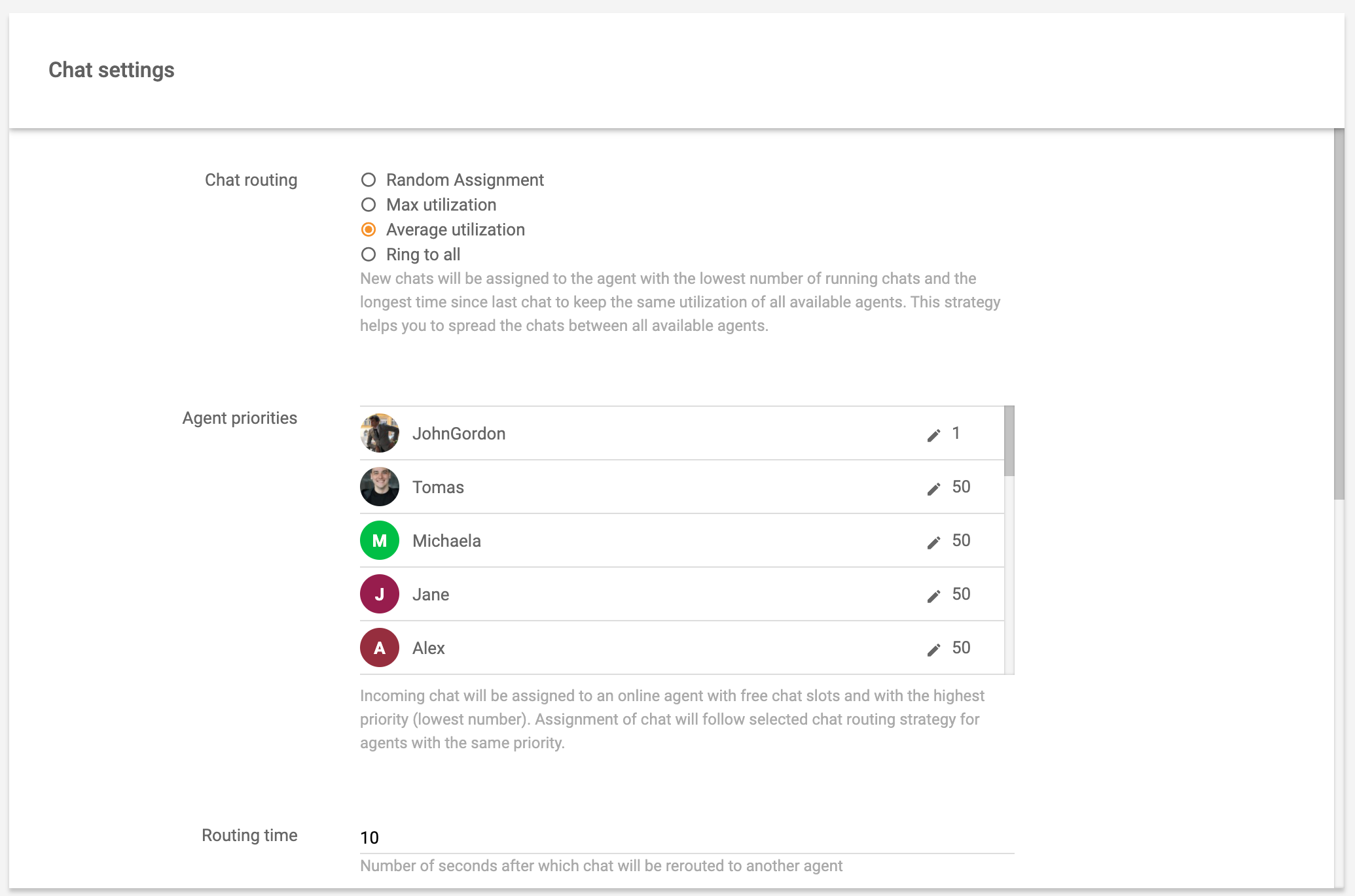 Valós idejű csevegés beállítások útválasztás LiveAgent