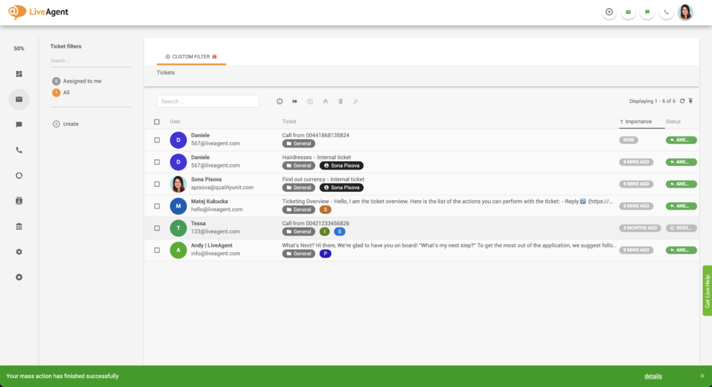 Sikeres tömeges művelet értesítése