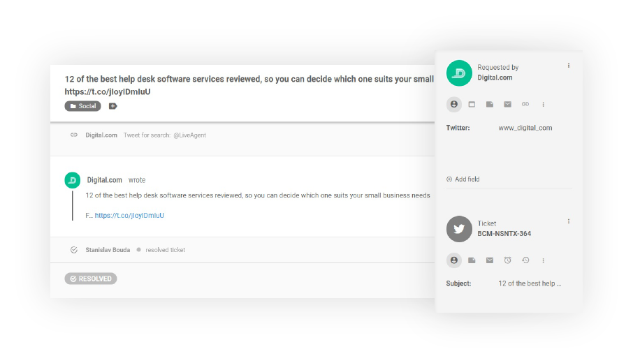 Twitter jegy a LiveAgent-ben