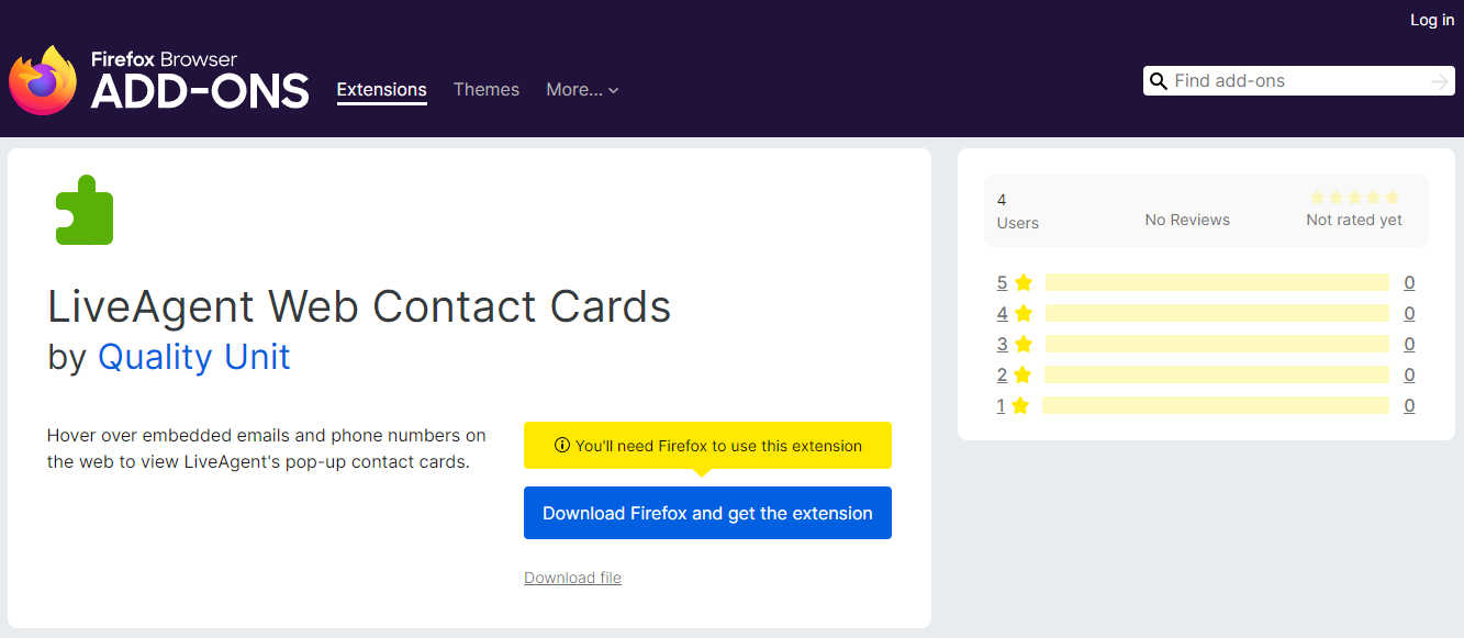 Web Contact Cards bővítmény a Firefox böngészőben