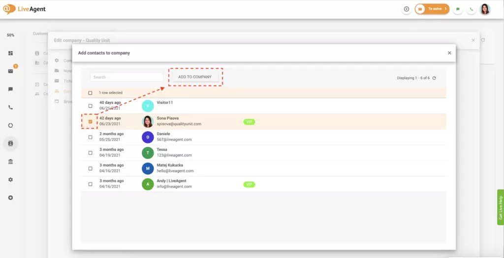 Kontaktok hozzáadása vállalatokhoz
