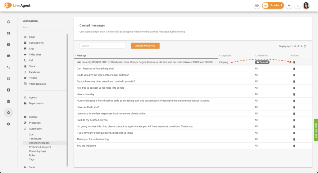 Előre megírt üzenet törlése