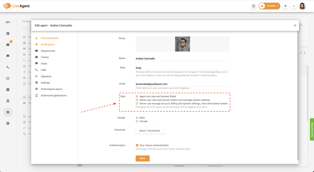Ügynök szerepének szerkesztése