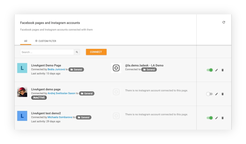 Facebook és Instagram fiókok csatlakoztatása a LiveAgent-hez