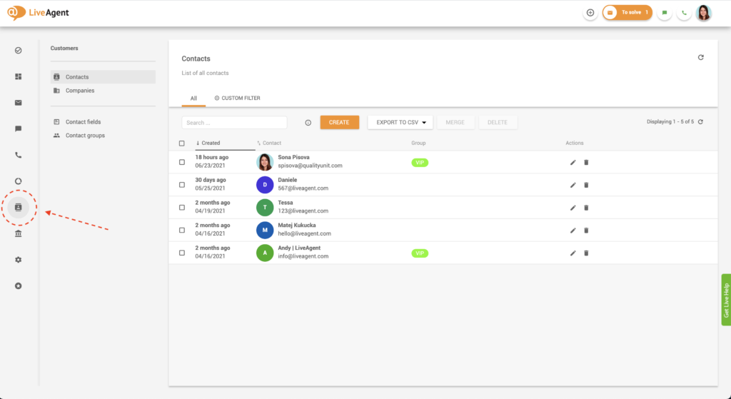 Kapcsolatok keresése a LiveAgent-ben
