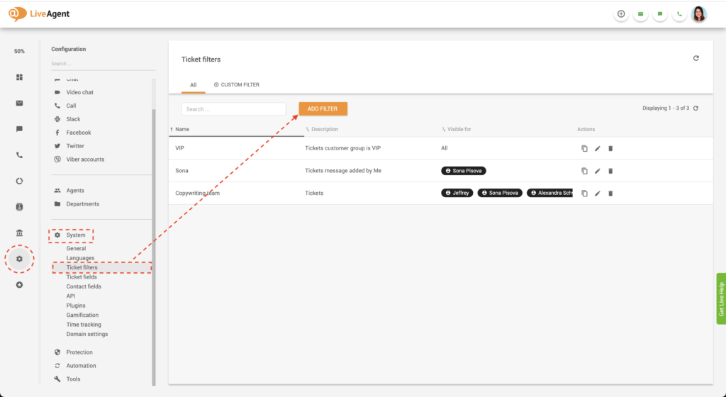 LiveAgent globális szűrő létrehozása