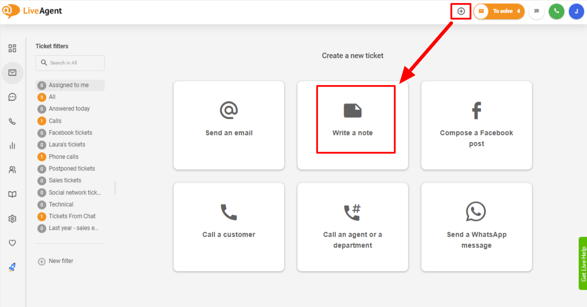 LiveAgent belső jegyzeteket használ jegy létrehozásához