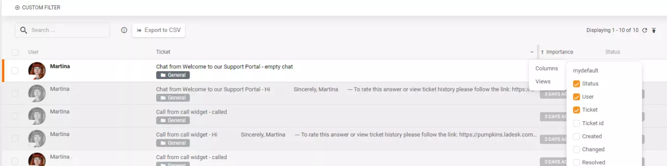 Adott oszlopok vagy nézetek CSV exportálása