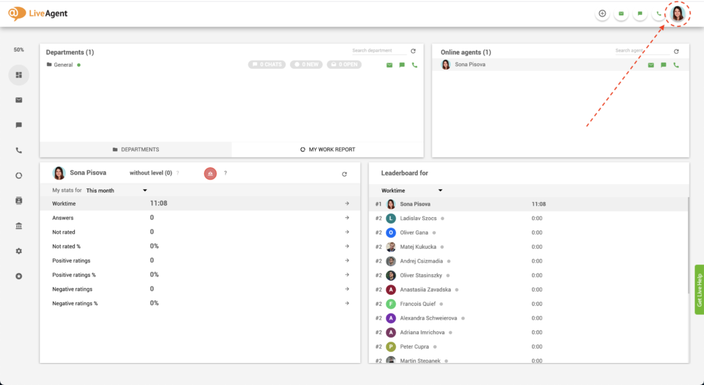 LiveAgent - szünet gomb keresése