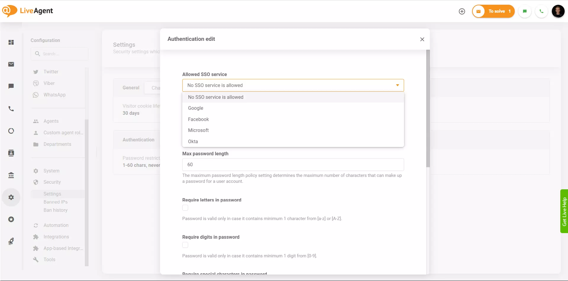 LiveAgent SSO szolgáltatók