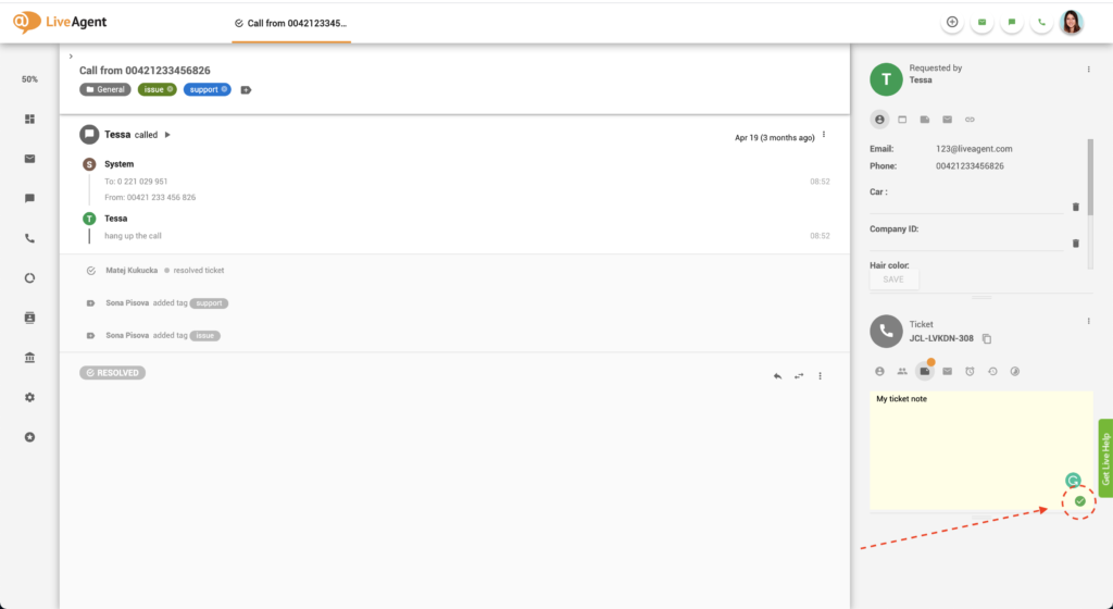 LiveAgent jegy jegyzetei