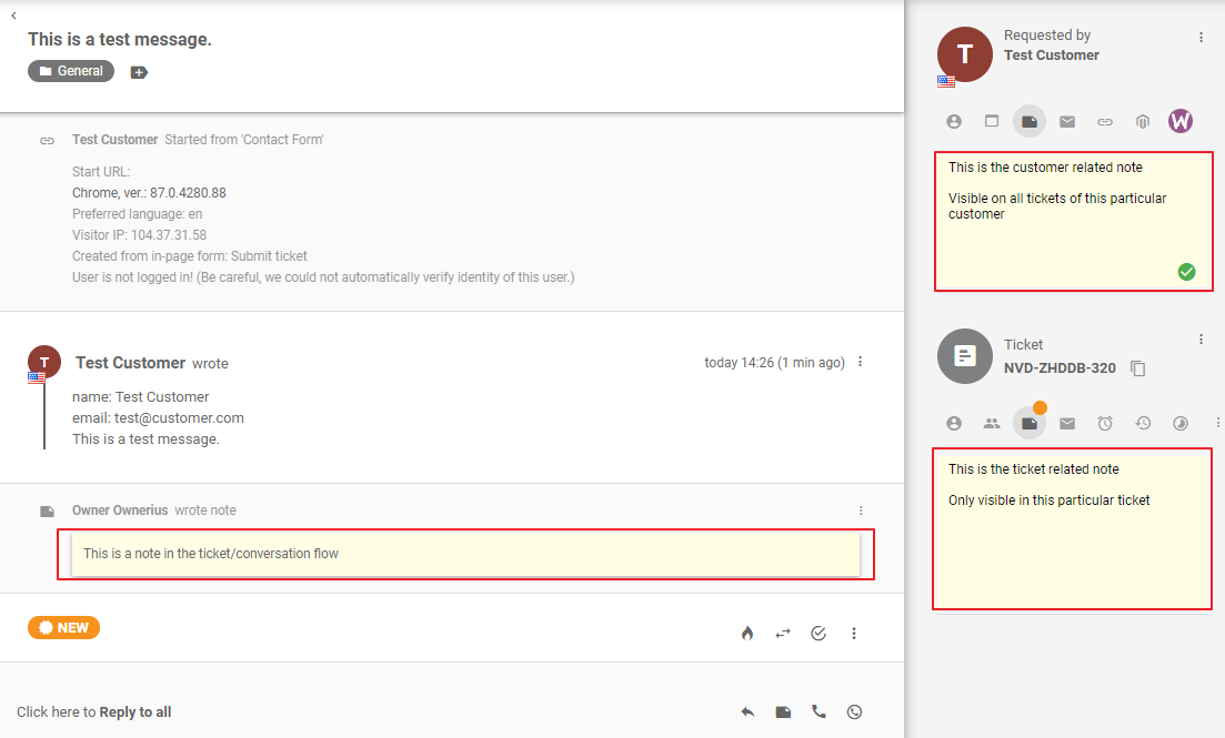 LiveAgent különböző típusú belső jegyzetei