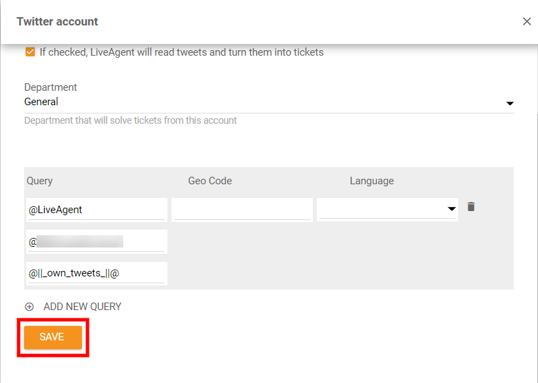 Twitter integrációs beállítások mentése