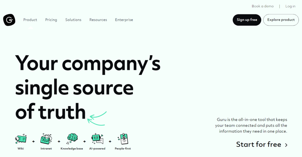 A Guru szem-vonzó tudásbázis képernyője