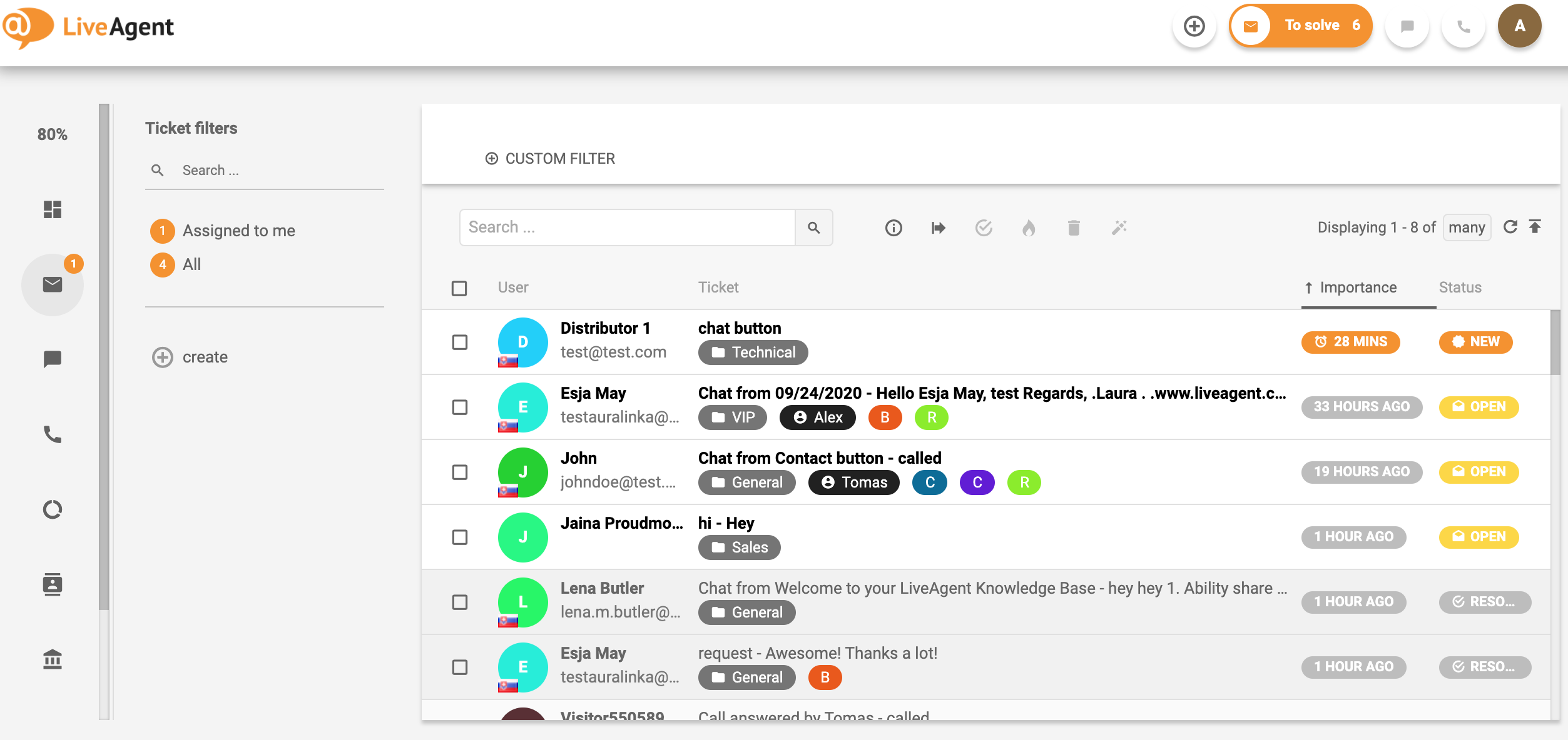 A LiveAgent jegykezelő felületének áttekintése.