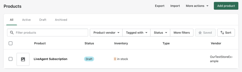 Termékek szakasz a Shopify-ban