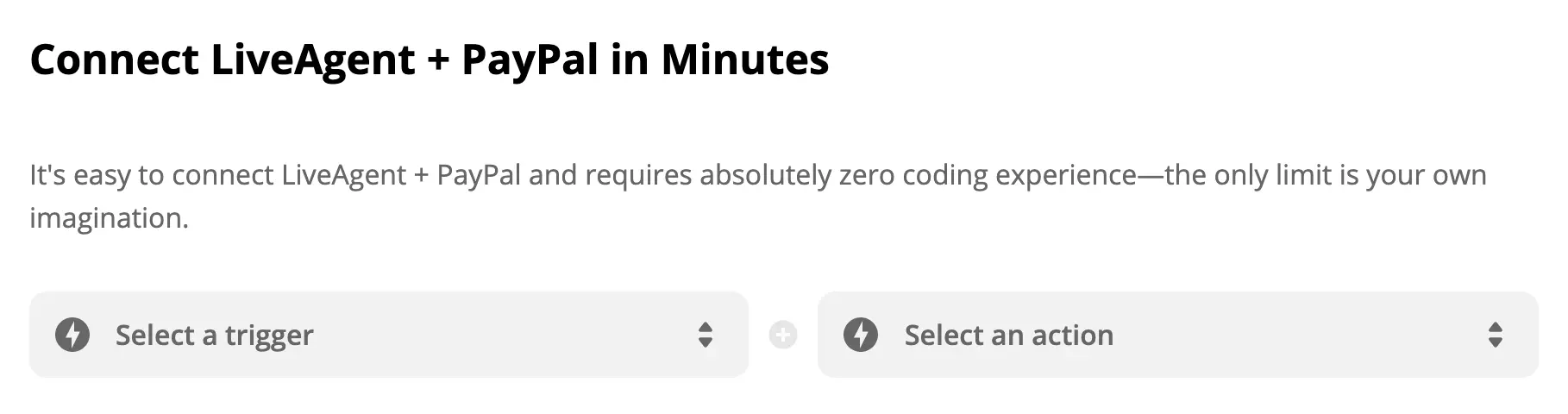 PayPal trigger és LiveAgent művelet kiválasztása