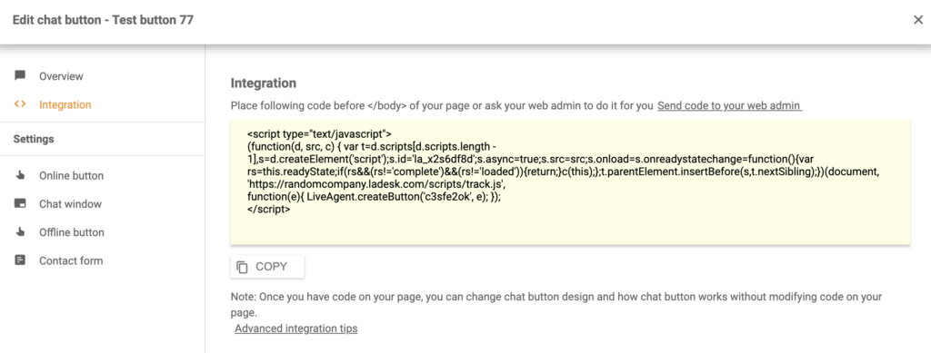 Shift4shop LiveAgent integrációs kód