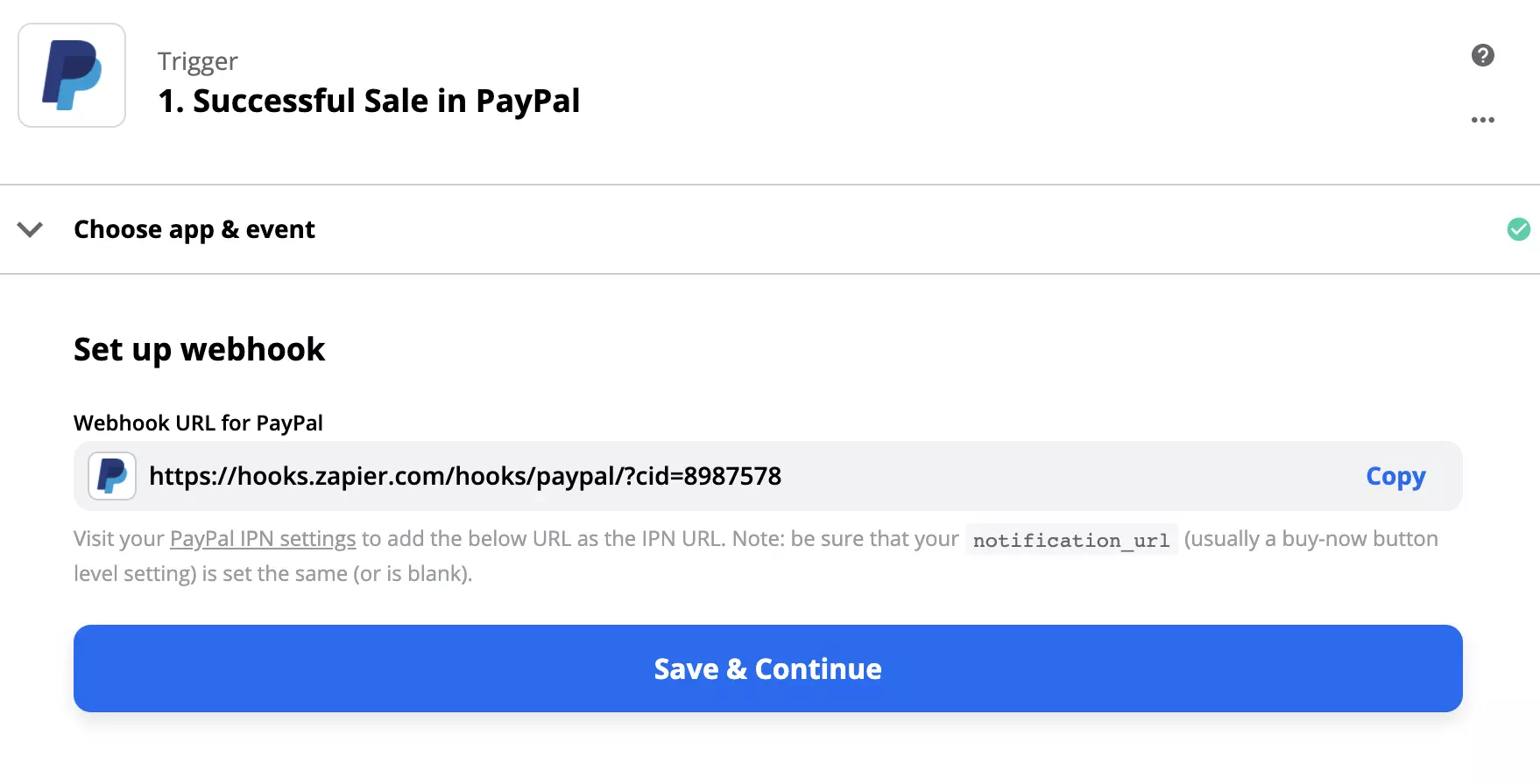 PayPal trigger konfigurálása webhook beállítással