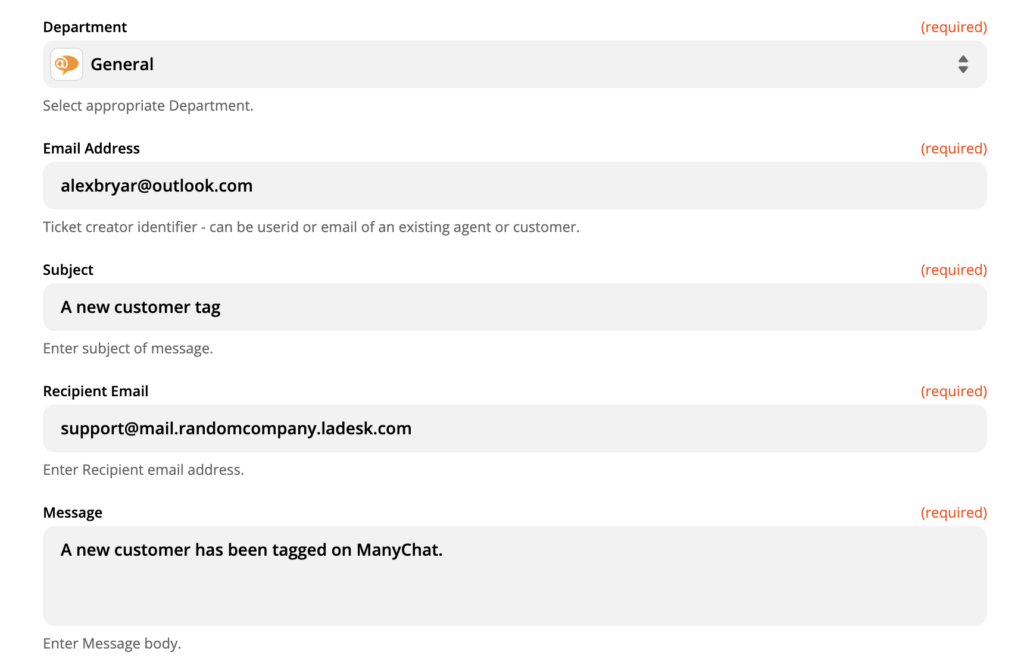 LiveAgent művelet beállítása a Zapier-ben