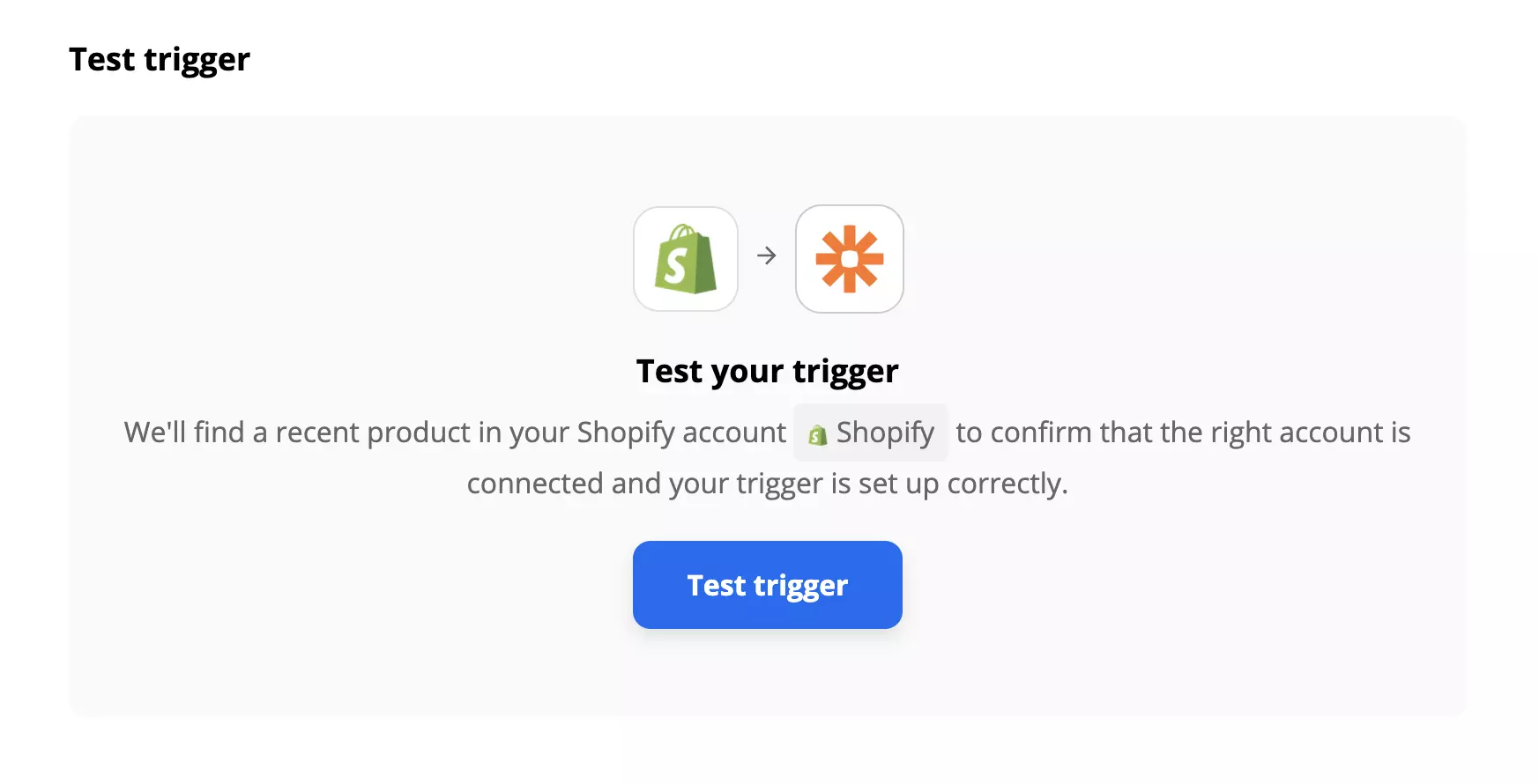 Shopify trigger tesztje a Zapier-en