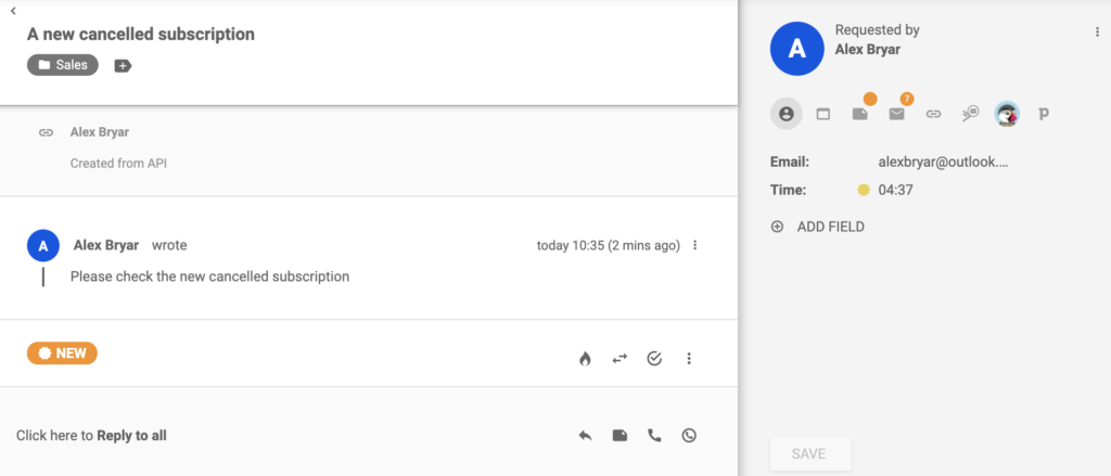 Jegy egy új, törölt előfizetésről