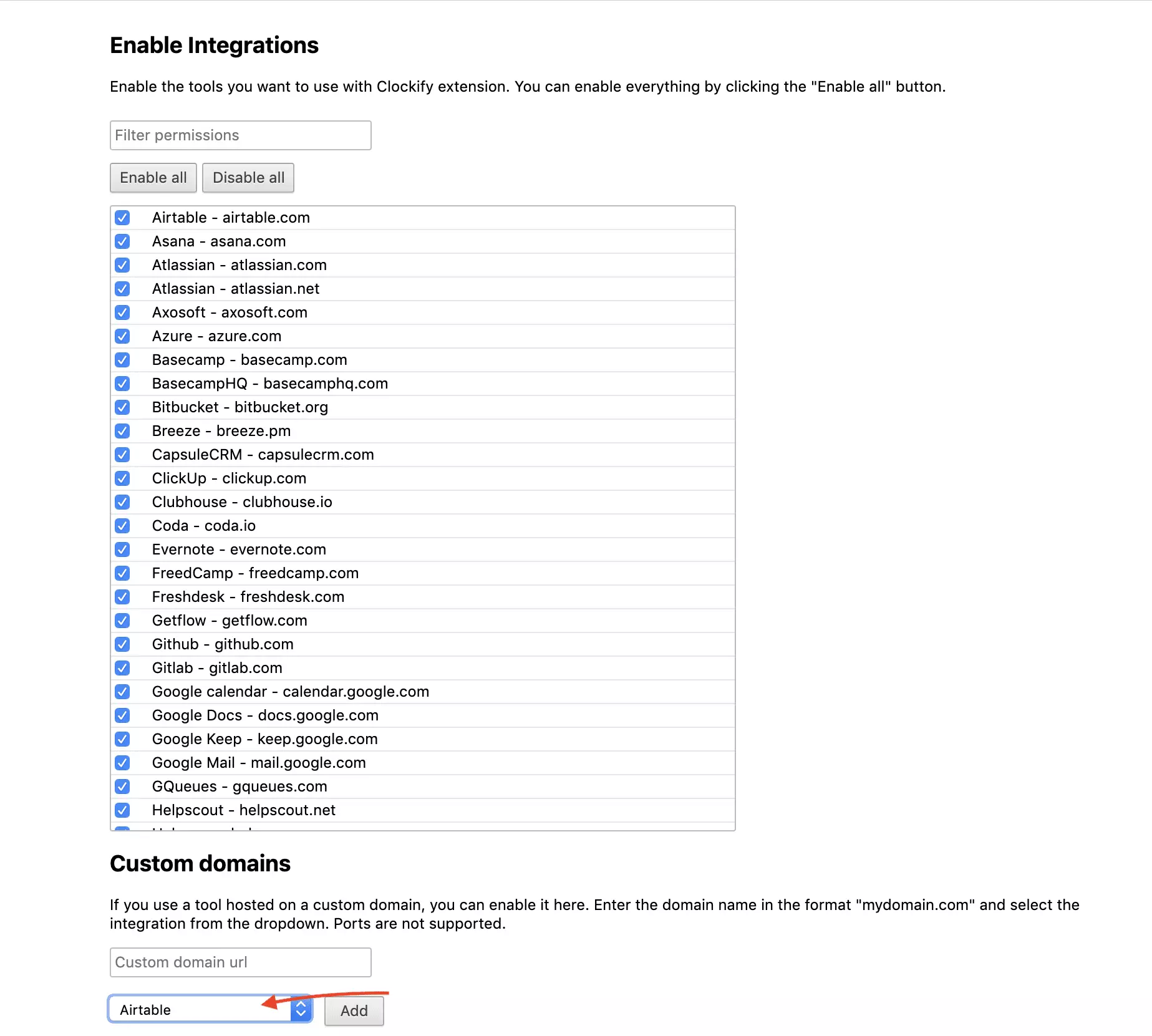 Clockify integráció kiválasztása