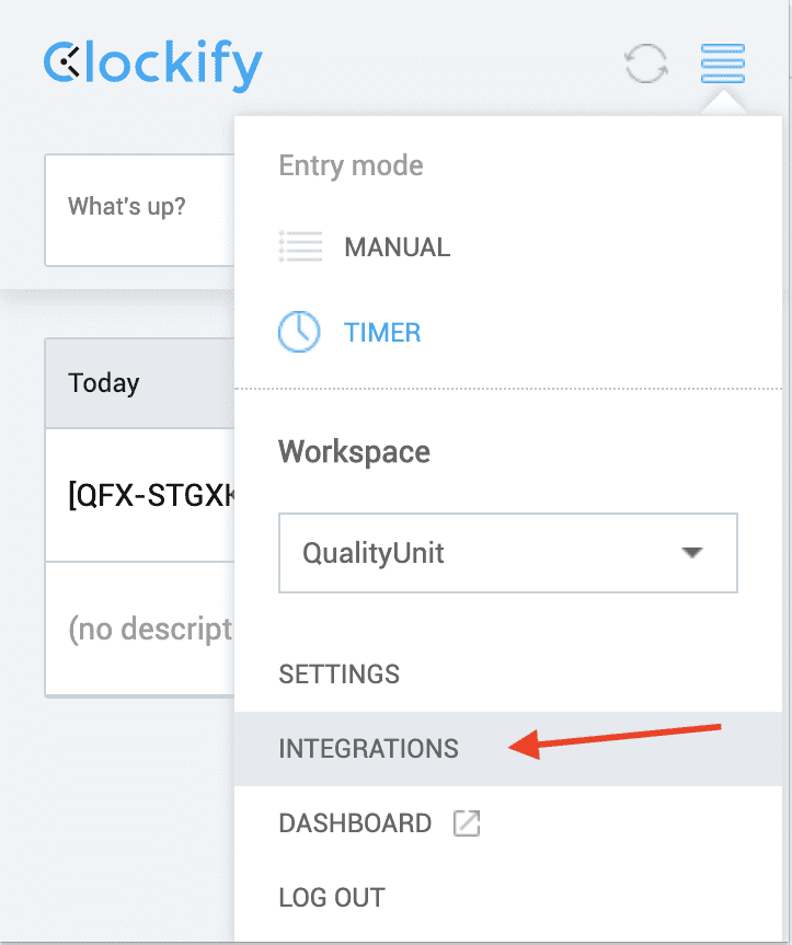 Clockify integrációk menüje