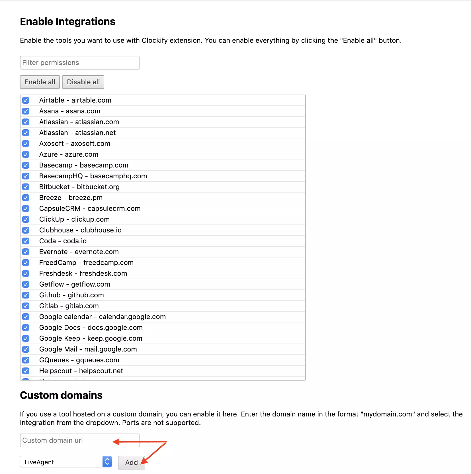 Clockify domain beállítás