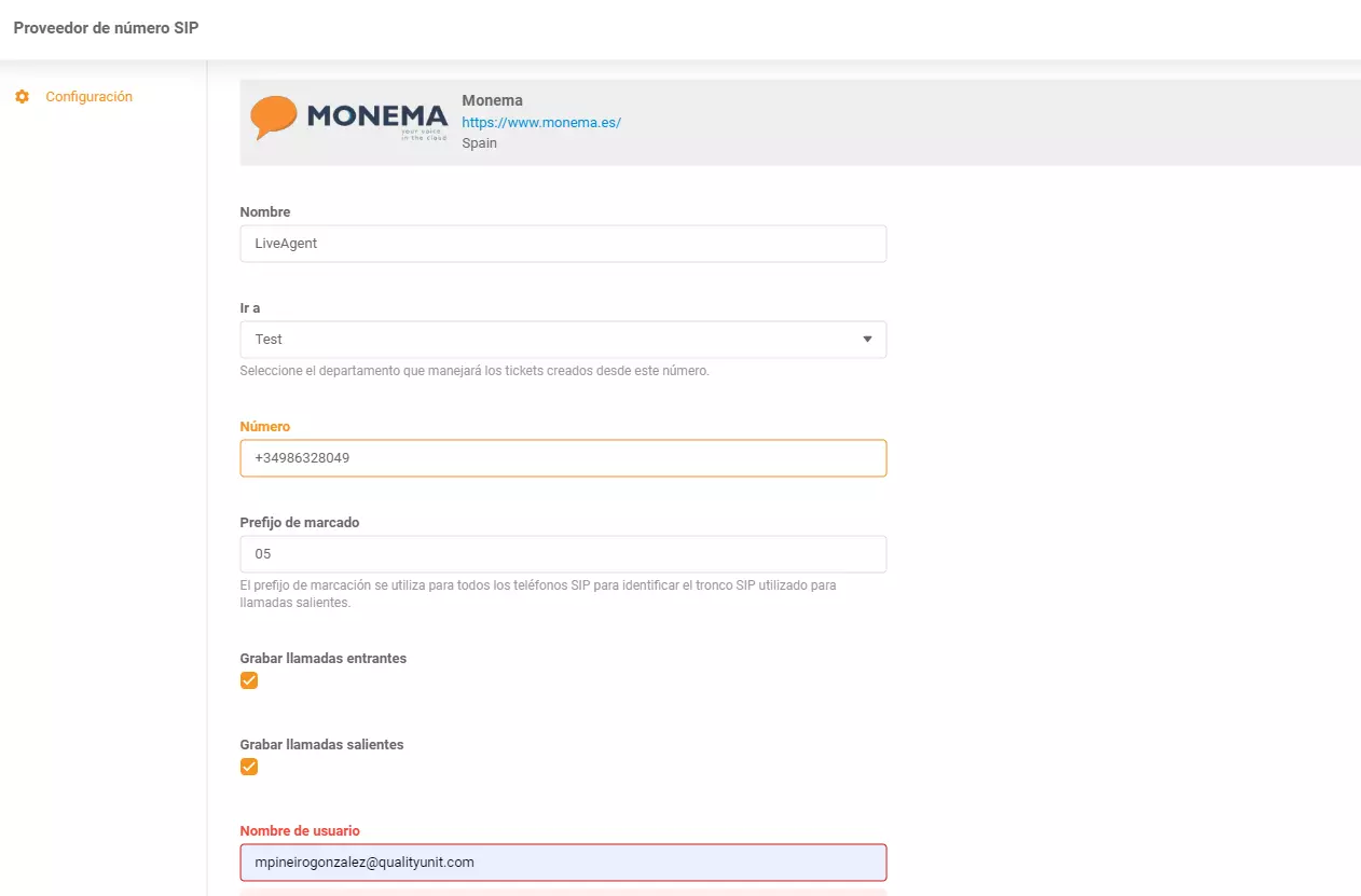 Monema LiveAgent integráció