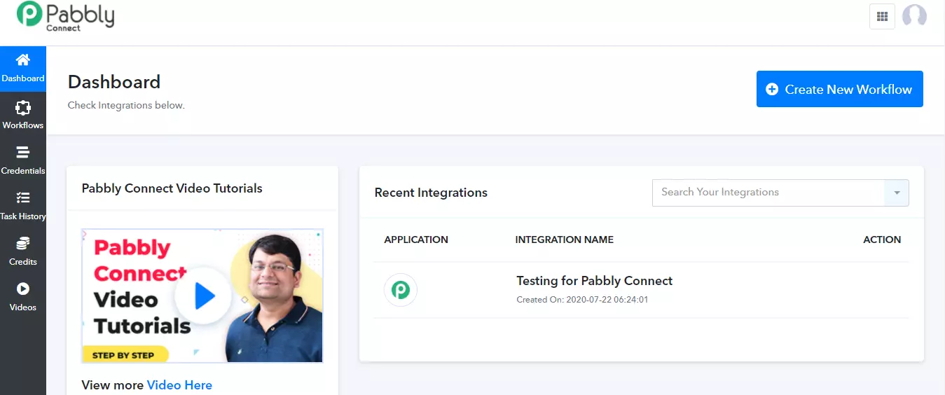 Pabbly Connect felhasználói irányítópult