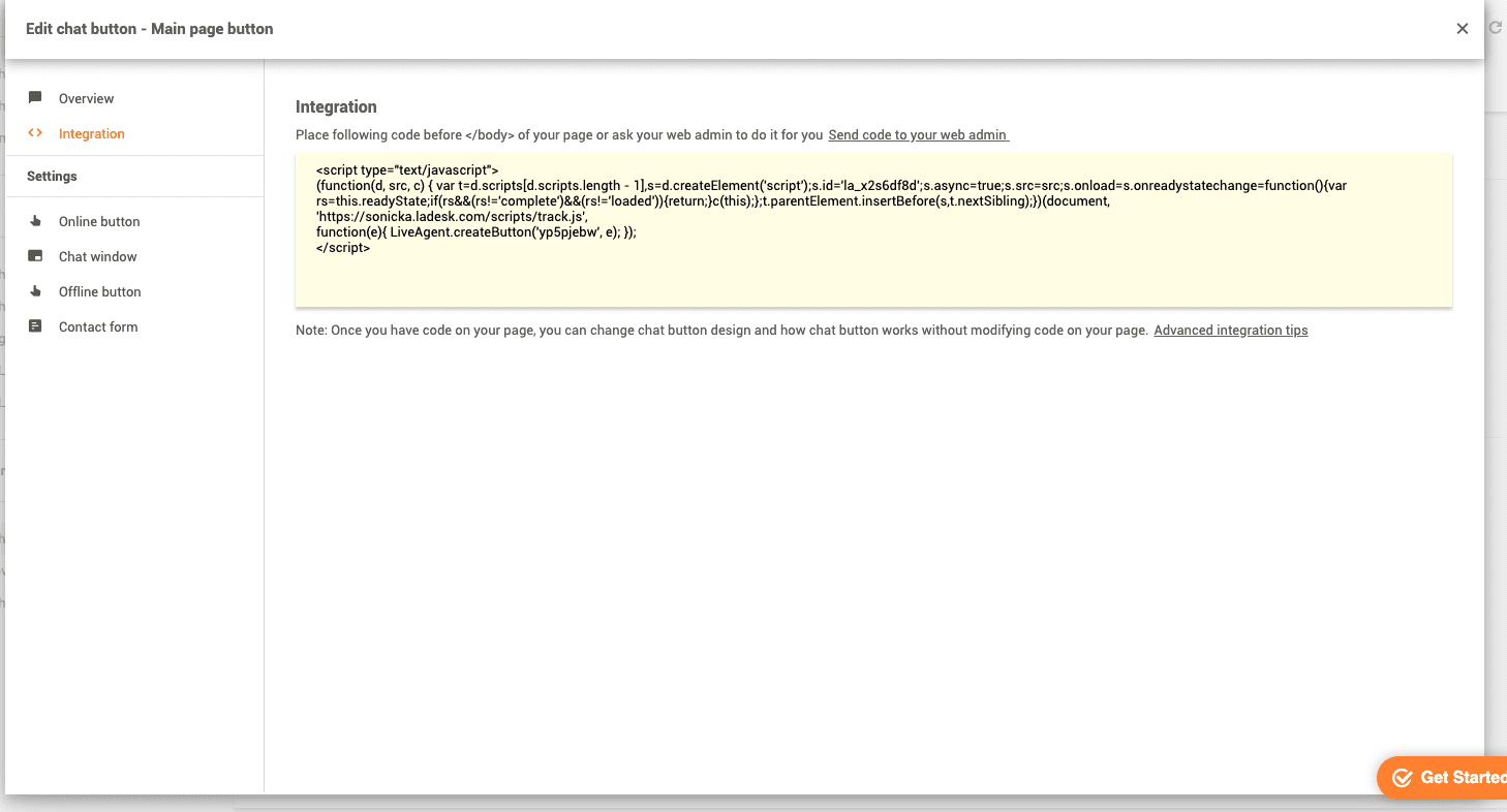LiveAgent csevegés gomb létrehozása