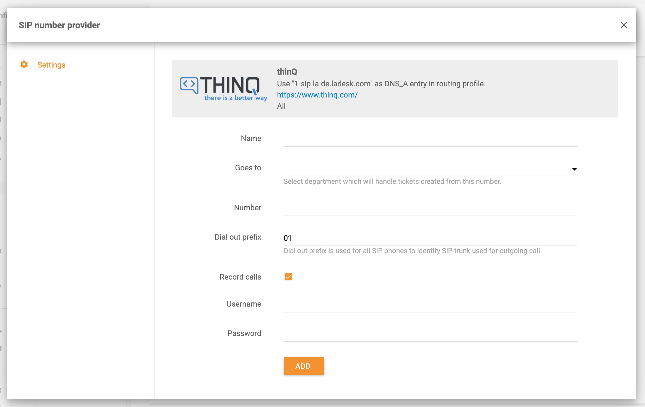 ThinQ integráció a LiveAgent-ben