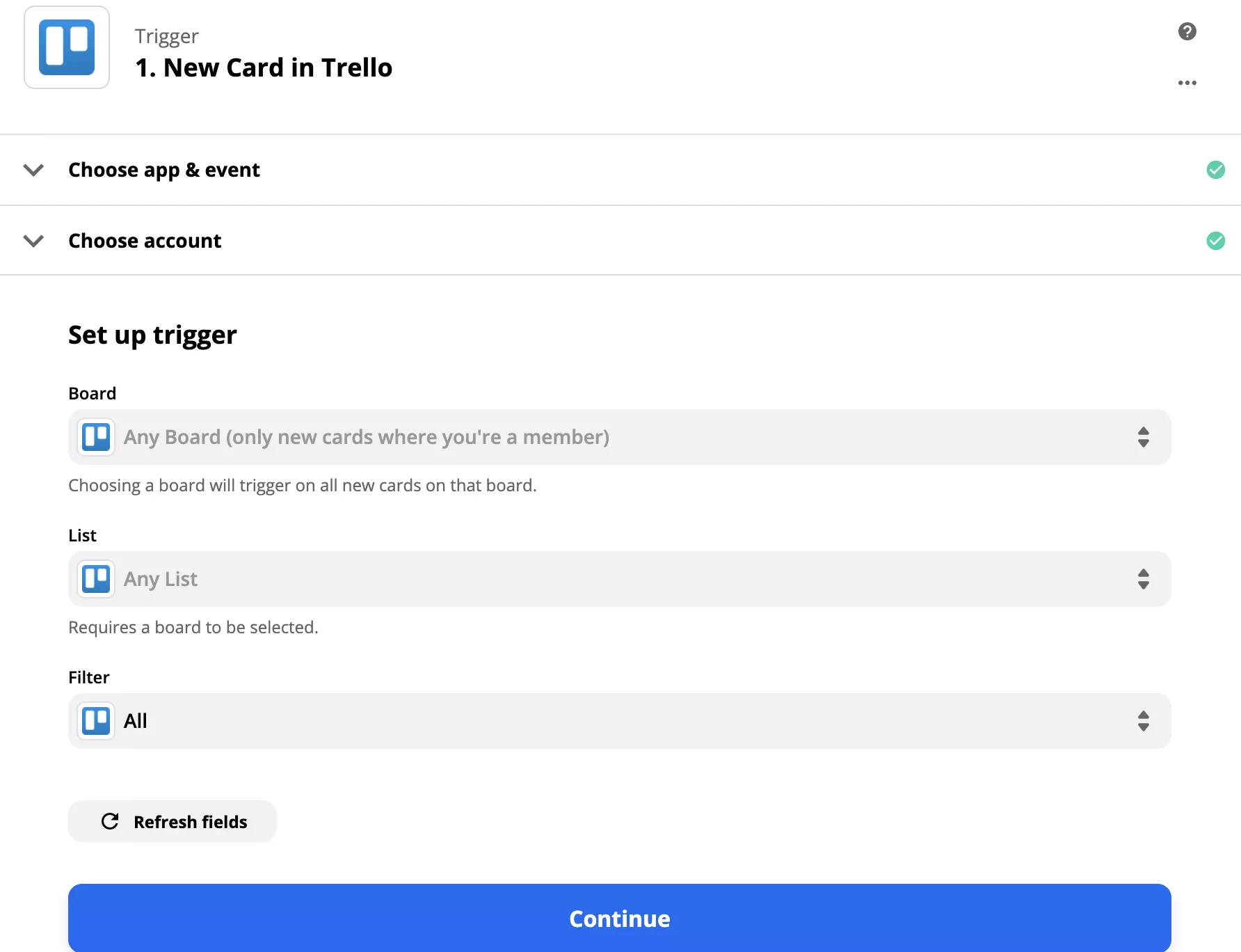 A Trello New Card trigger testreszabási lehetőségei