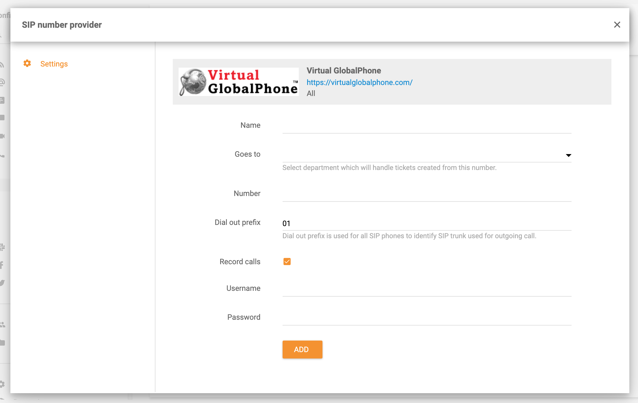Virtual Global Phone integráció a LiveAgent-ben