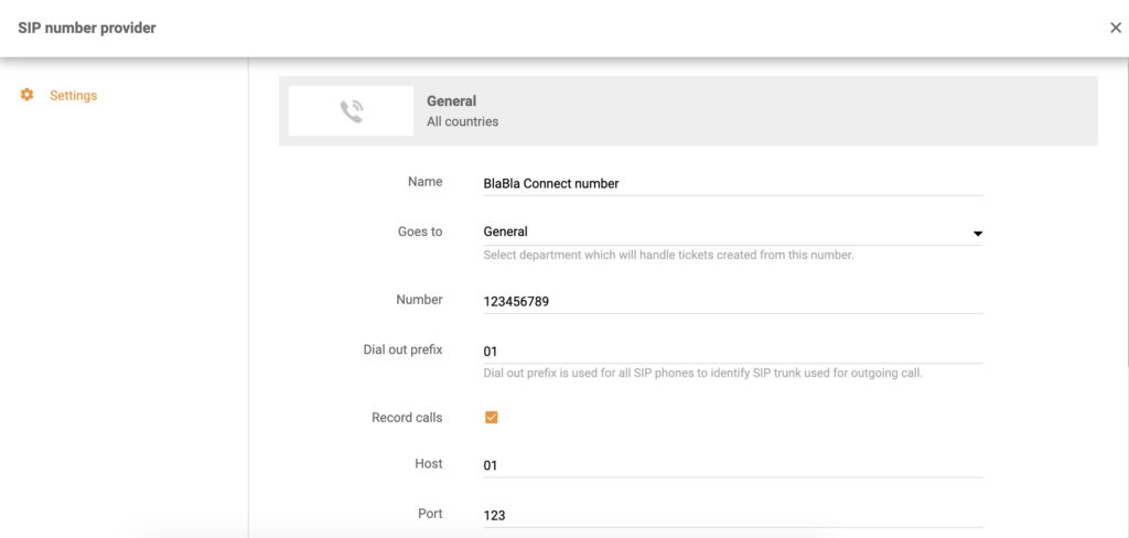 BlaBla Connect integráció beállítása a LiveAgent híváskonfigurációjában