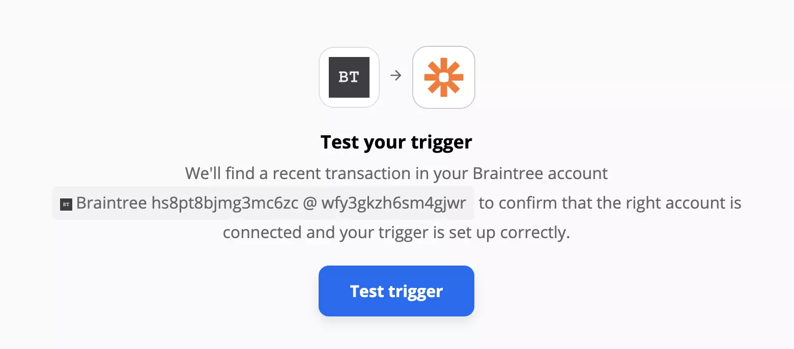 Braintree trigger teszt a Zapier-en
