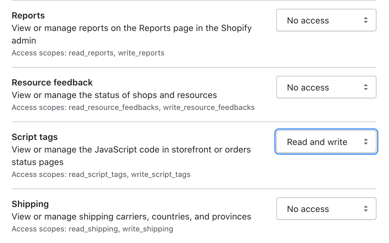Engedélyek manuális módosítása, hogy a LiveAgent hozzáférhessen a Shopify adataihoz