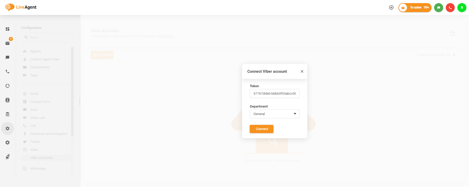 A token elhelyezése a Viber fiók csatlakoztatása ablakban